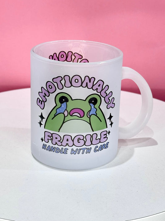 'Emotionally Fragile' Print Frosted Glass Mug