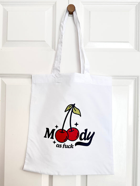 'Moody As F**k' Cherry Print Tote Bag Long Handles