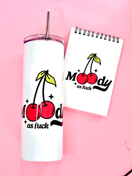 Moody AF Cherry Print 20oz Tumbler With Metal Straw