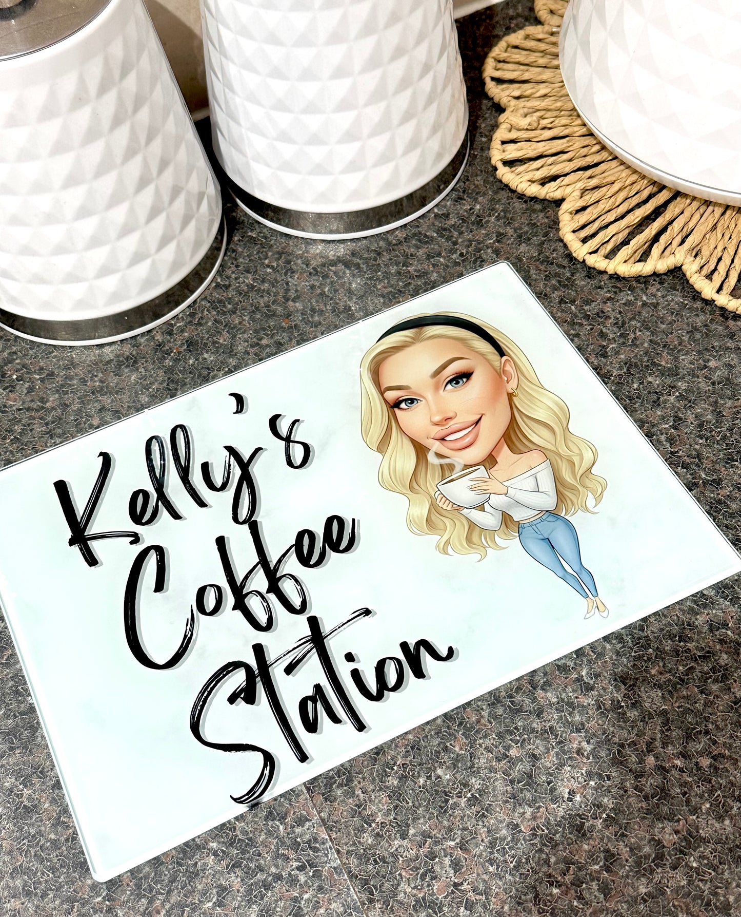 Personalised Cartoon Novelty Drinks Station Multi Use Glass Board