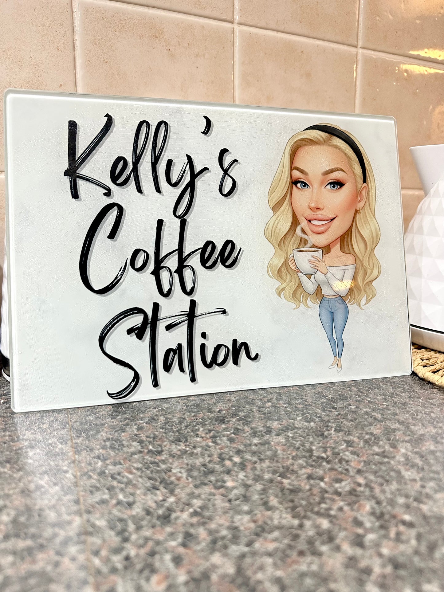 Personalised Cartoon Novelty Drinks Station Multi Use Glass Board