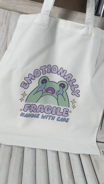 Emotionally Fragile Printed Large Tote Bag With Mug Bundle