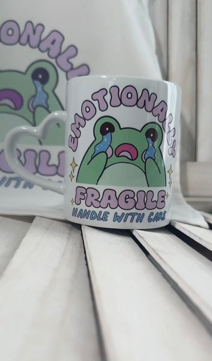 'Emotionally Fragile, Handle With Care' Heart Handle Mug