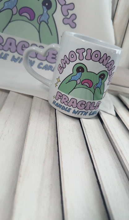 'Emotionally Fragile, Handle With Care' Heart Handle Mug