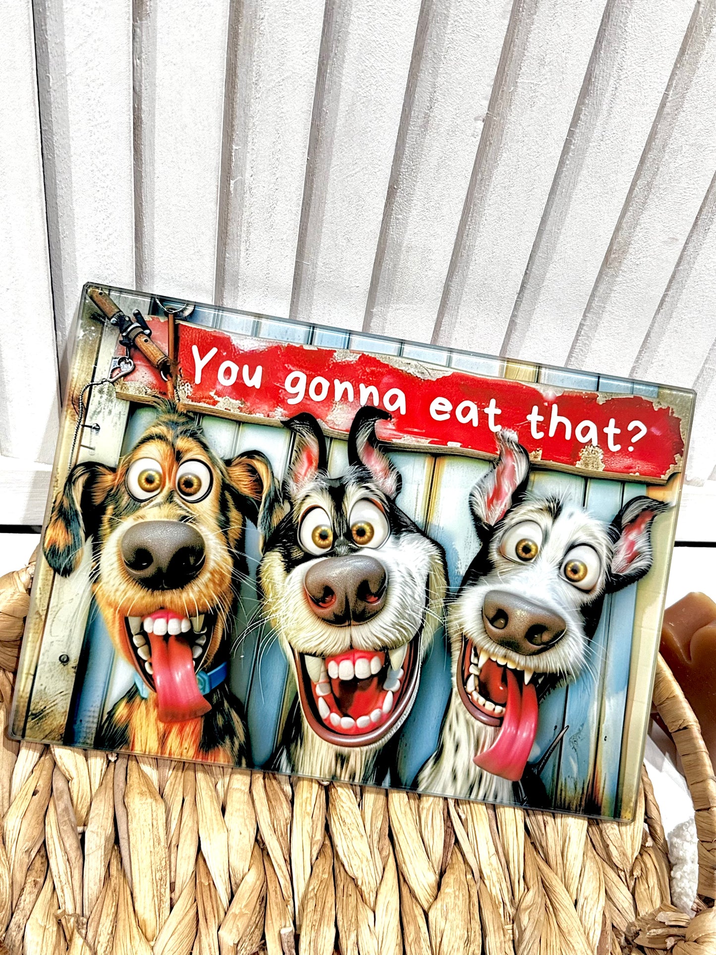 Novelty Dog 'You Gonna Eat That' Kitchen Cutting Tempered Glass Chopping Board