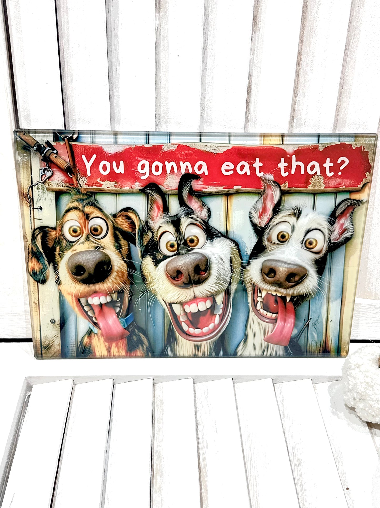 Novelty Dog 'You Gonna Eat That' Kitchen Cutting Tempered Glass Chopping Board