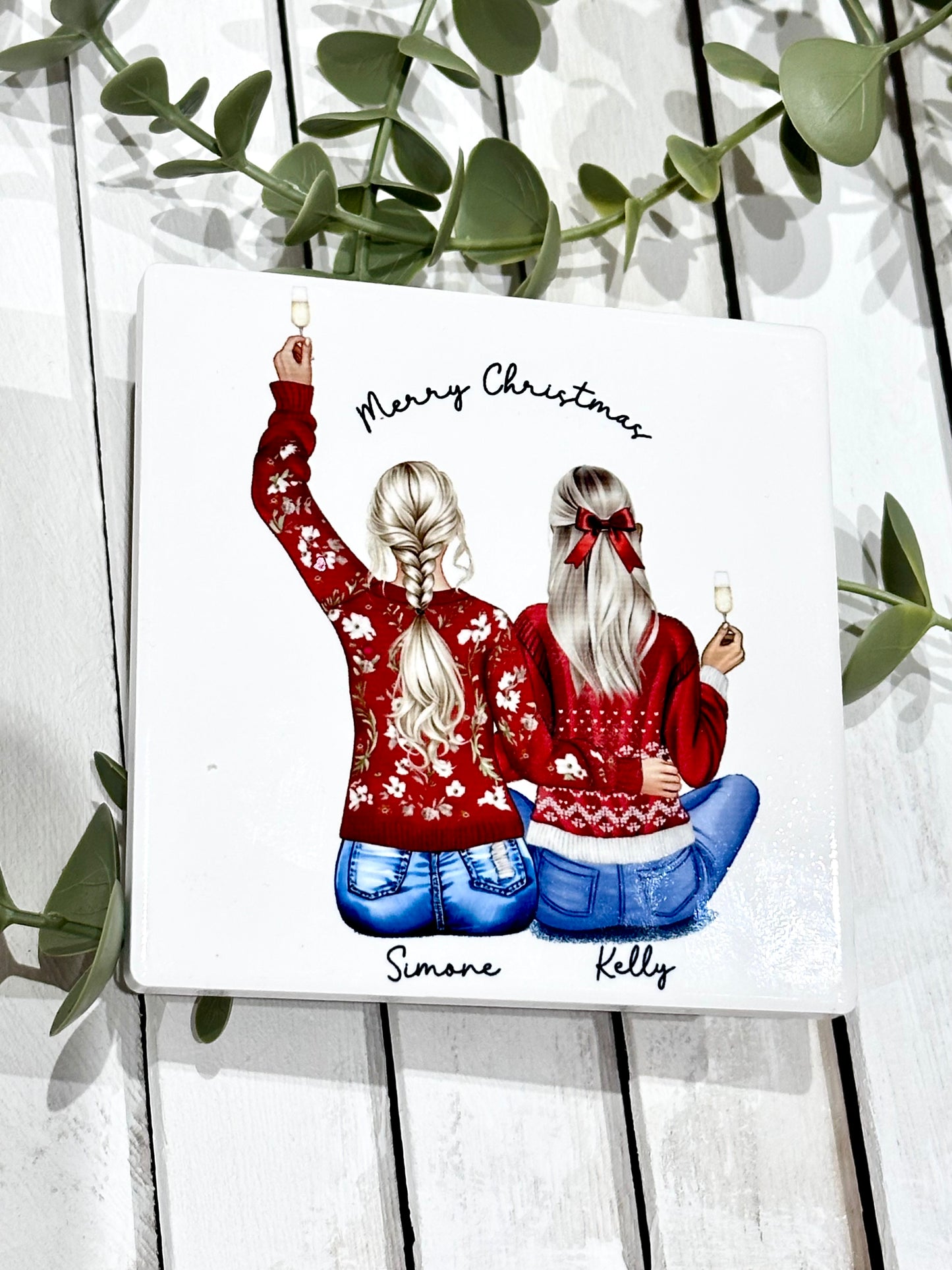 Personalised Besties / Frind / Colleage / Sister / Mum Christmas Coaster