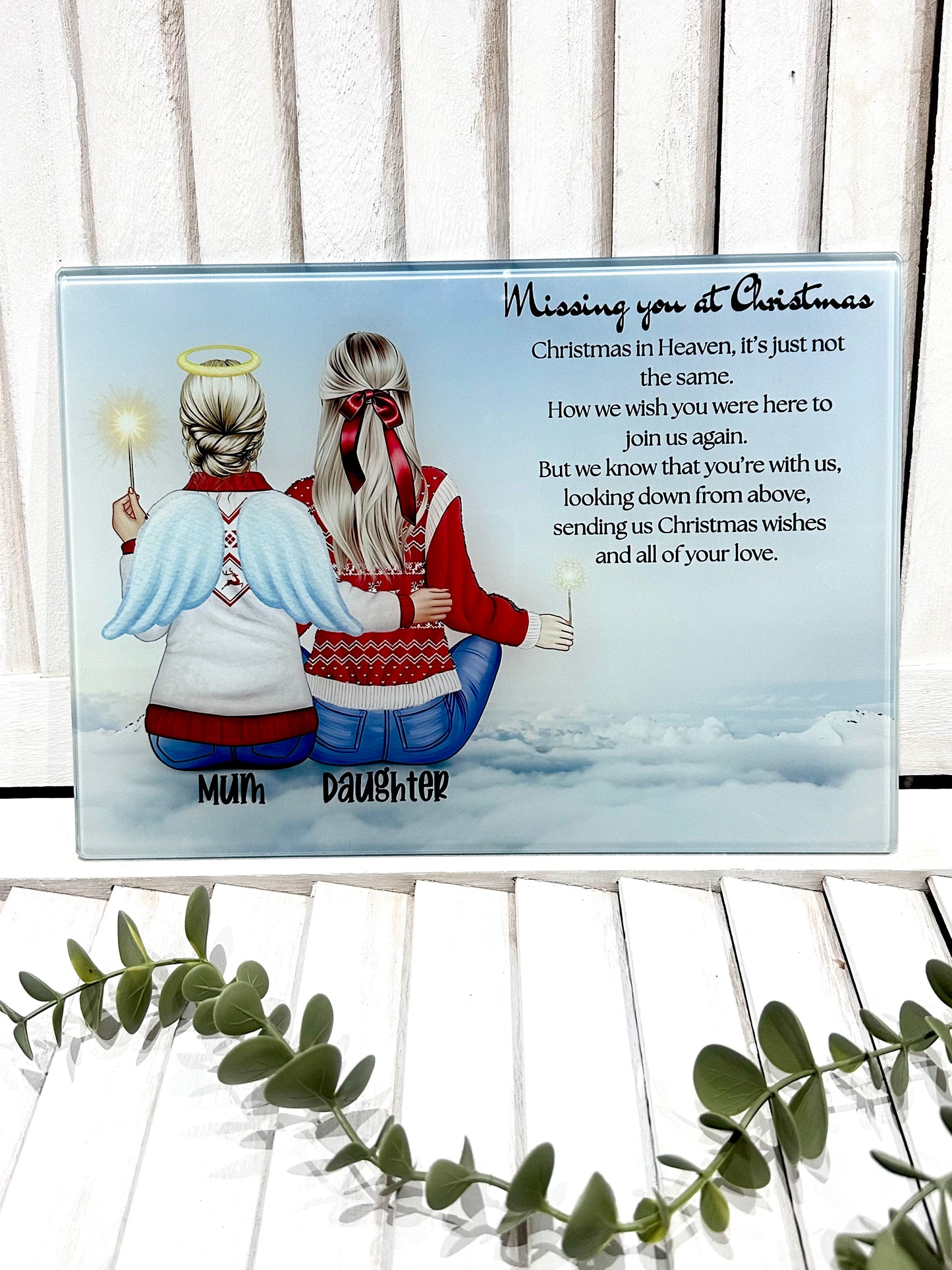 Personalised 'Missing You at Christmas' Heaven Heartfelt Board With Stand