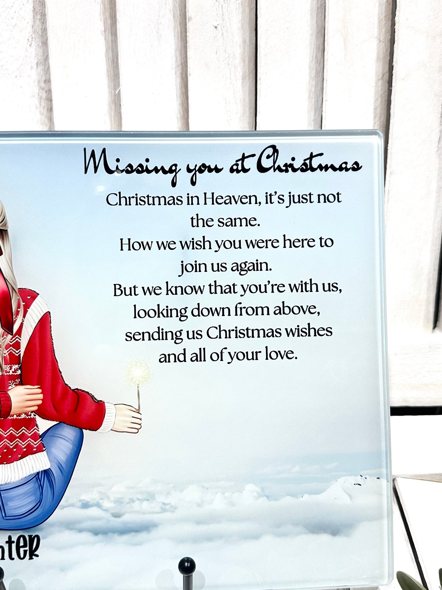 Personalised 'Missing You at Christmas' Heaven Heartfelt Board With Stand