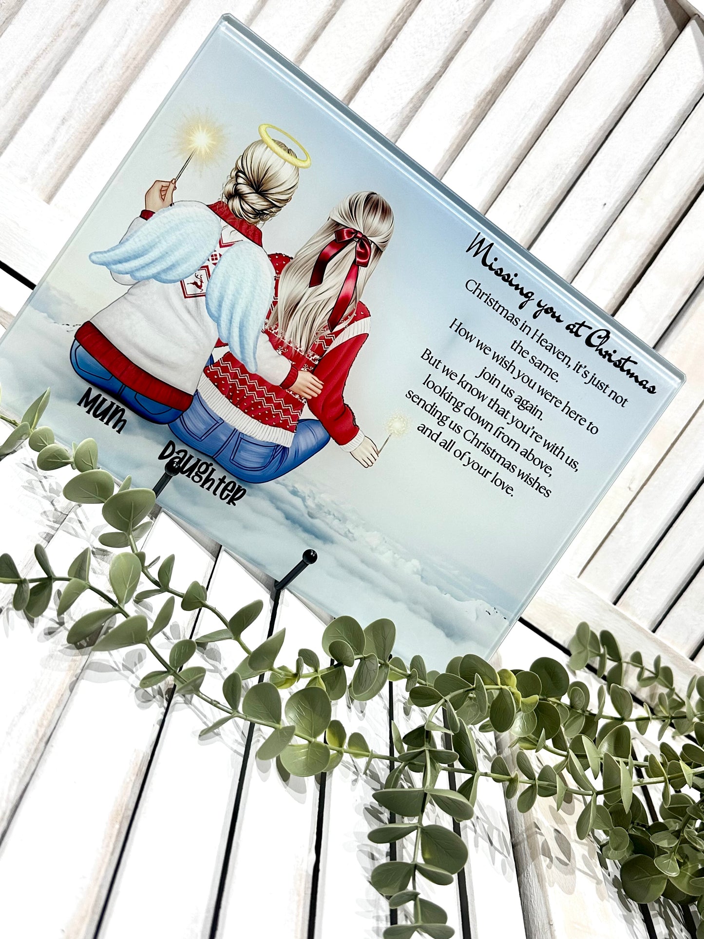 Personalised 'Missing You at Christmas' Heaven Heartfelt Board With Stand