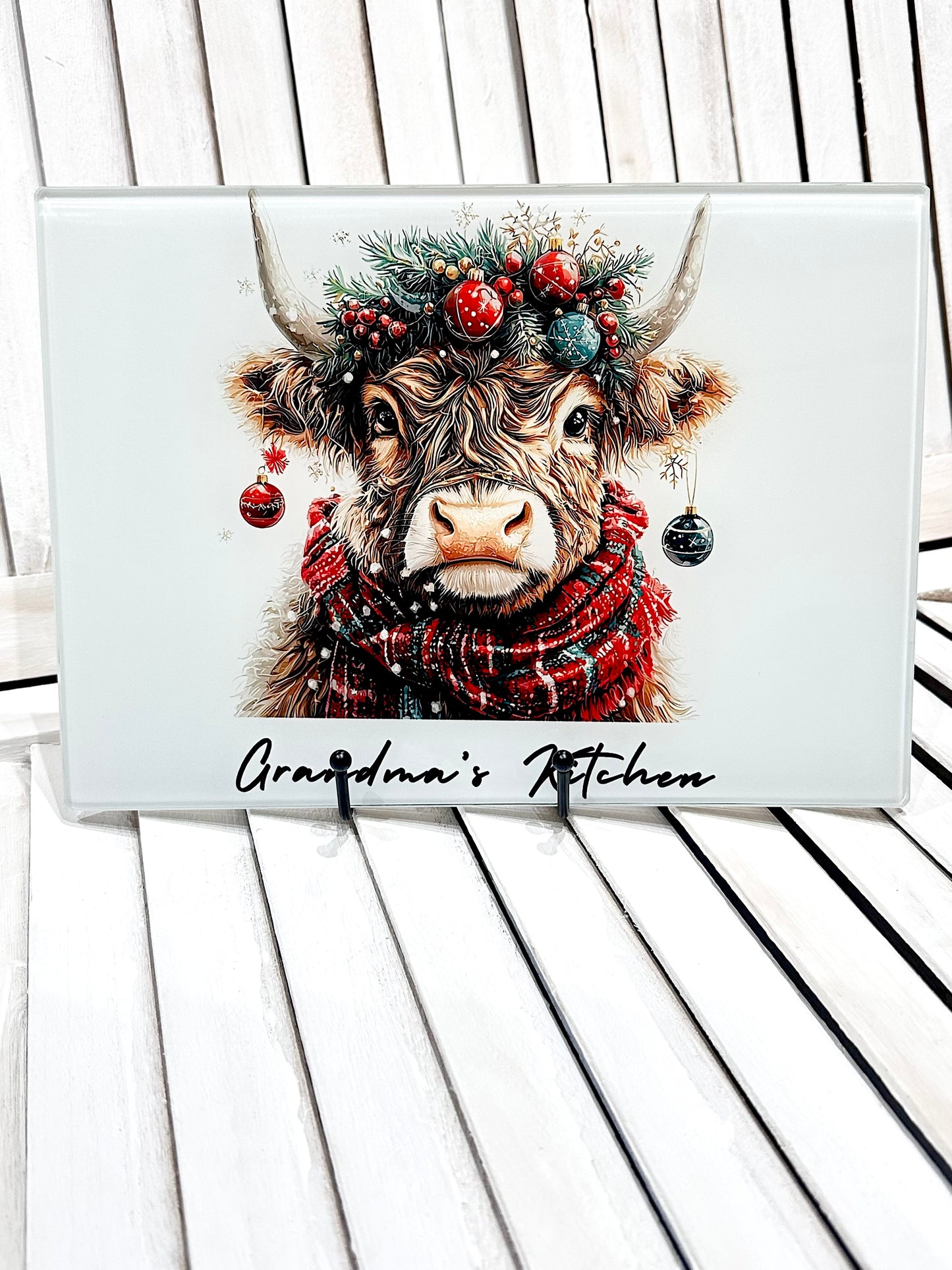 Personalised Highland Cow Christmas Chopping Board