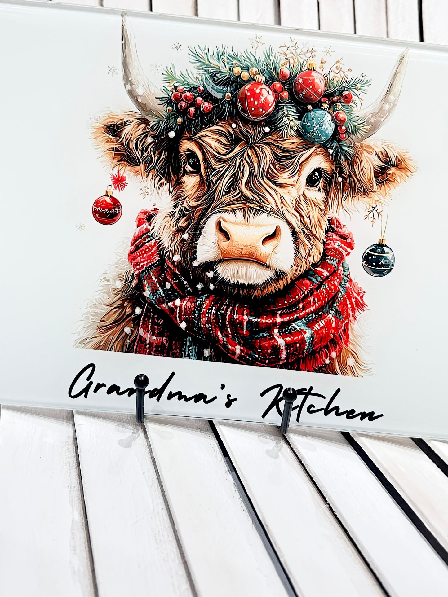 Personalised Highland Cow Christmas Chopping Board