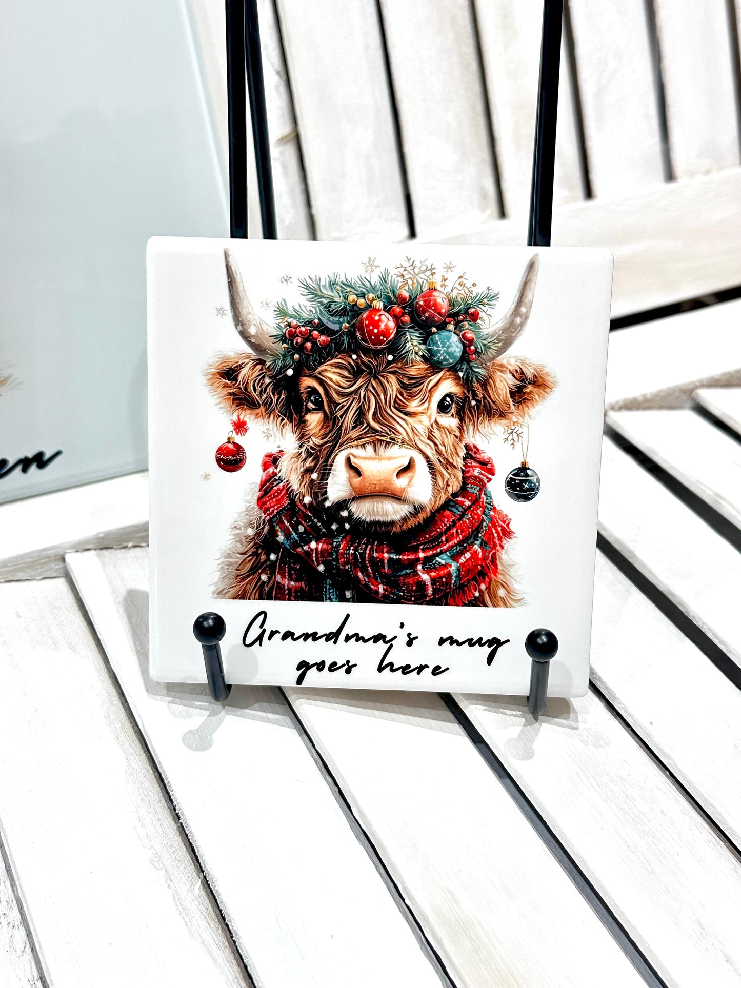Personalised Christmas Highland Cow Ceramic Coaster