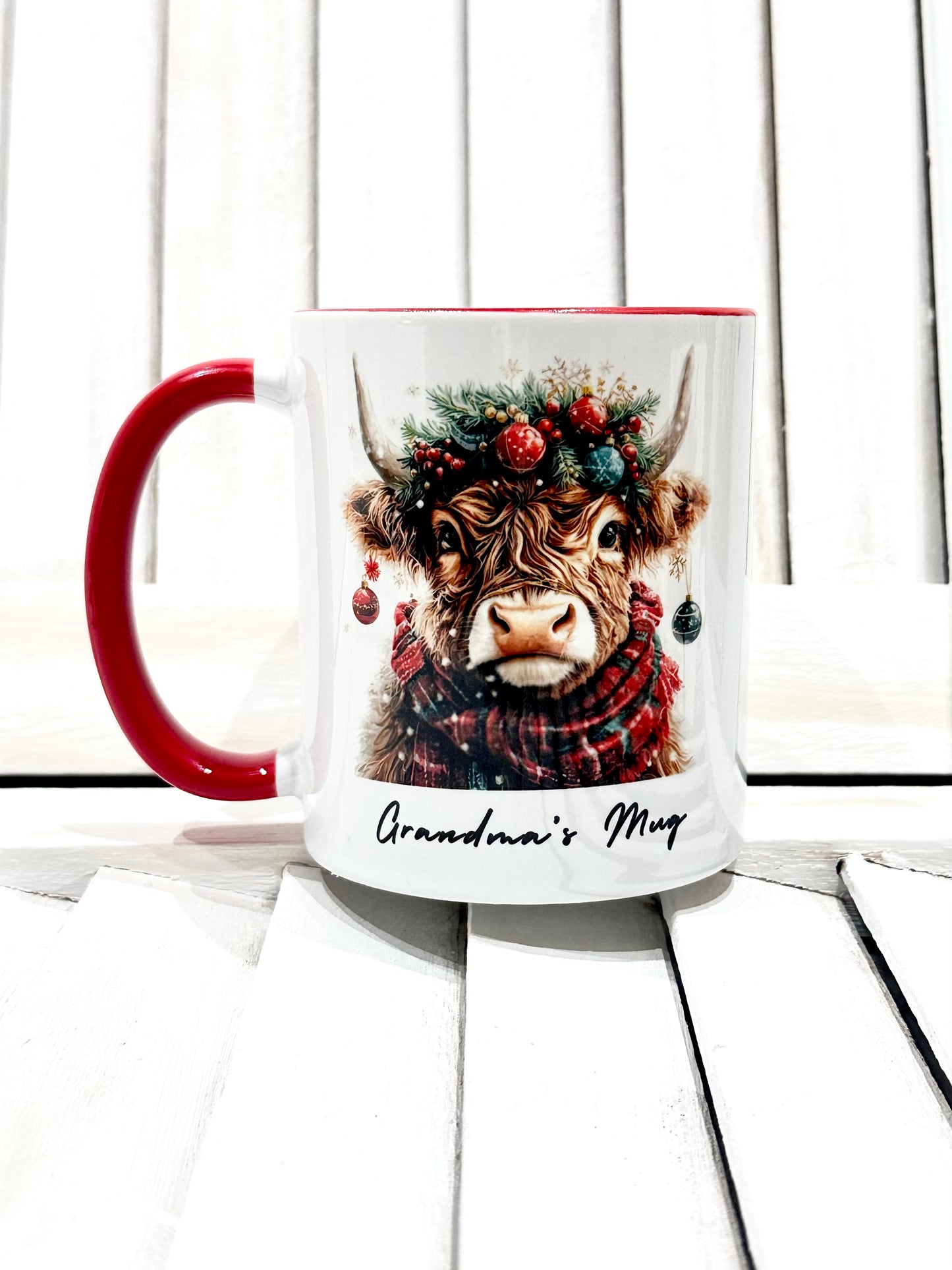 Personalised Christmas Highland Cow 11oz Mug