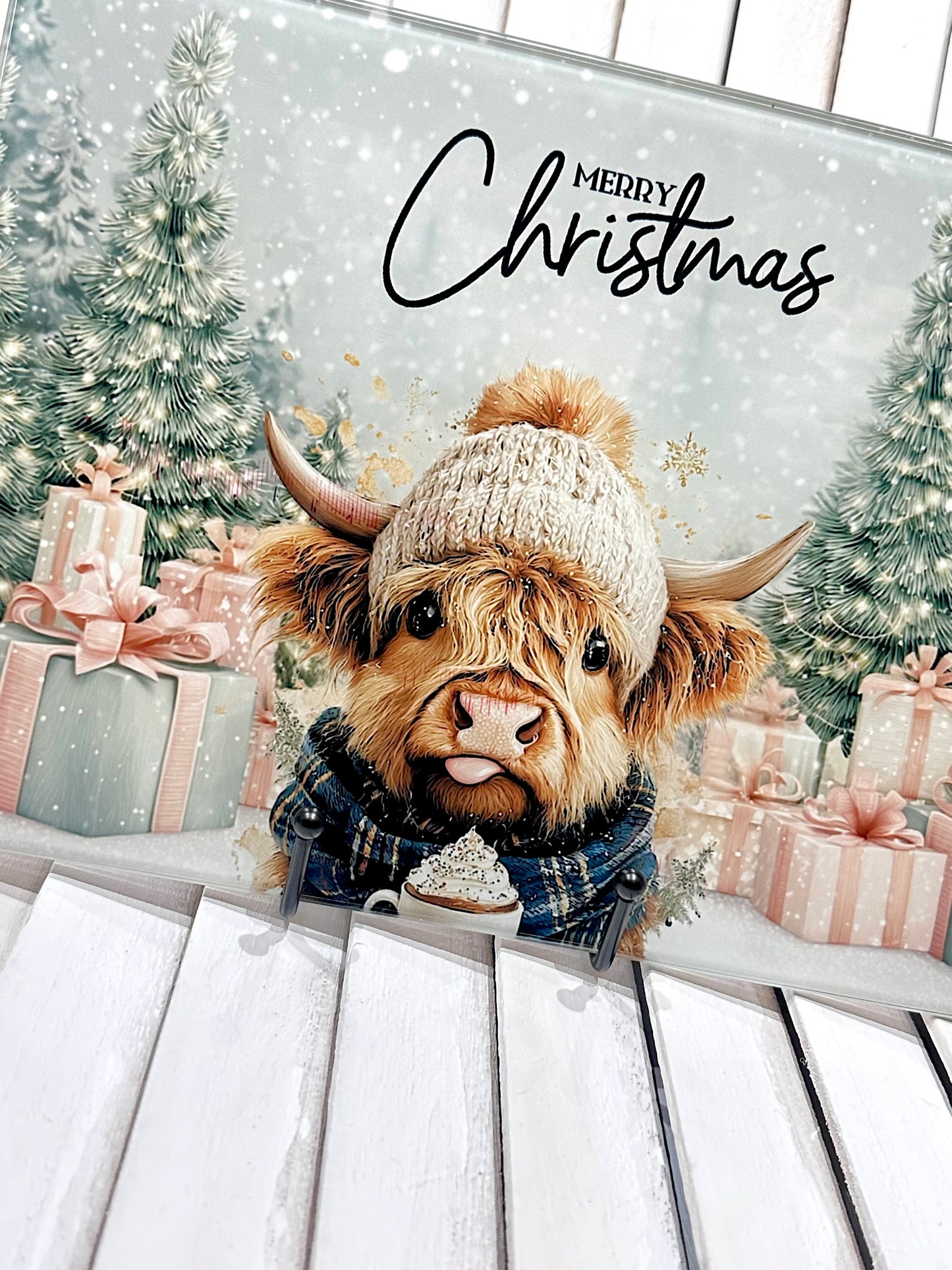 Merry Christmas Highland Cow Chopping Board