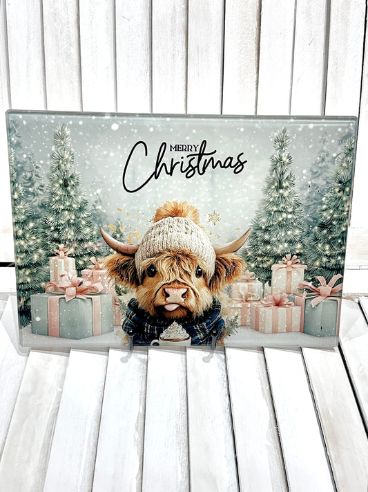 Merry Christmas Highland Cow Chopping Board