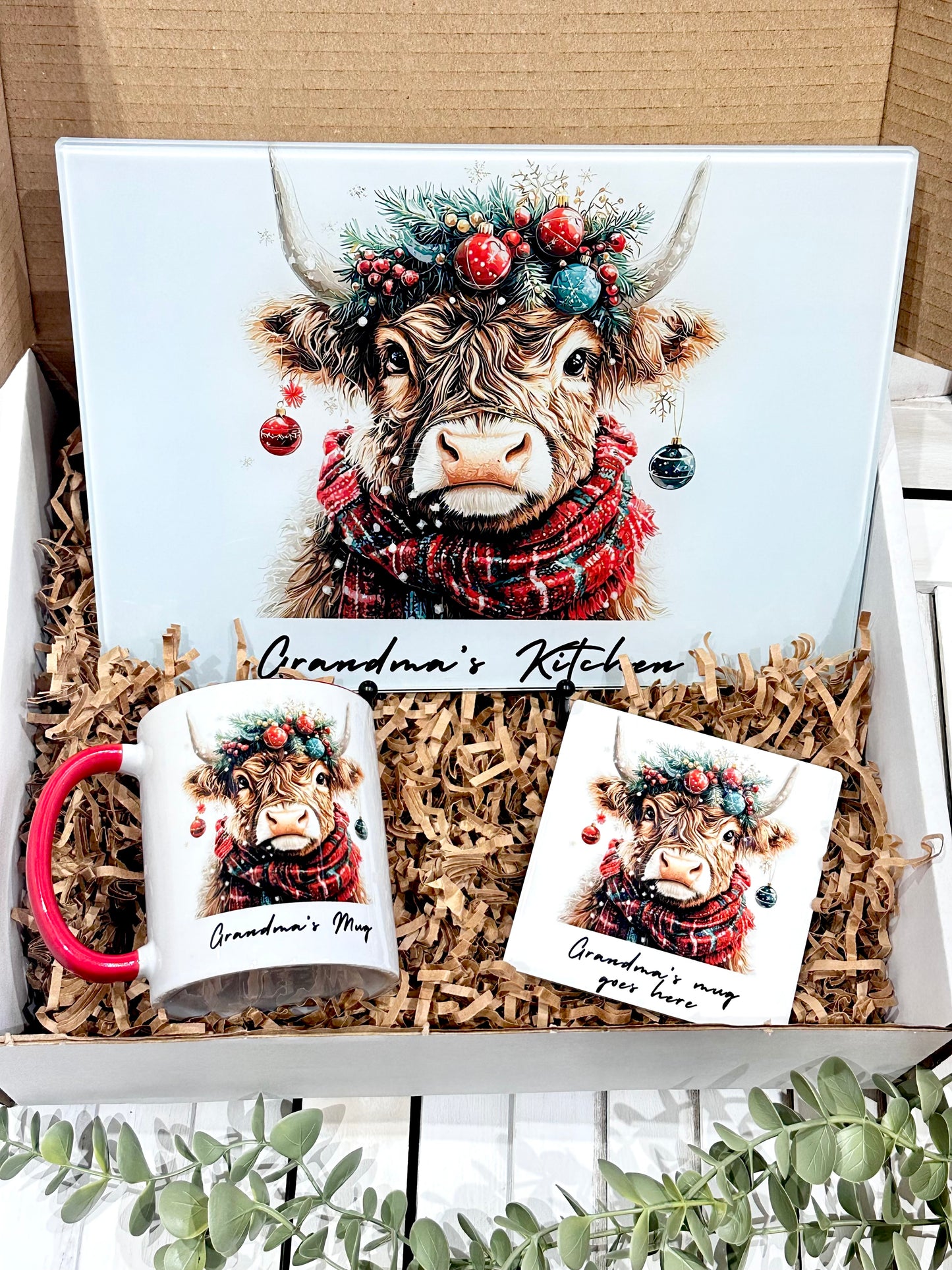 Personalised Christmas Highland Cow Ceramic Coaster