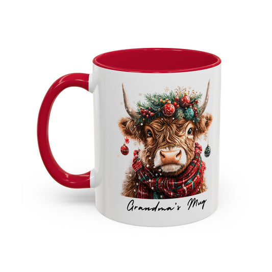 Personalised Christmas Highland Cow 11oz Mug