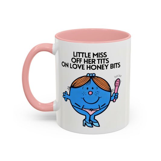 Novelty ' Little Miss Off Her Tits On Love Honey Bits' Funny Valentines Mug / Coaster
