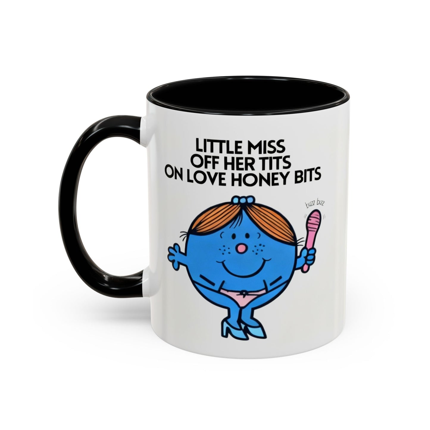 Novelty ' Little Miss Off Her Tits On Love Honey Bits' Funny Valentines Mug / Coaster