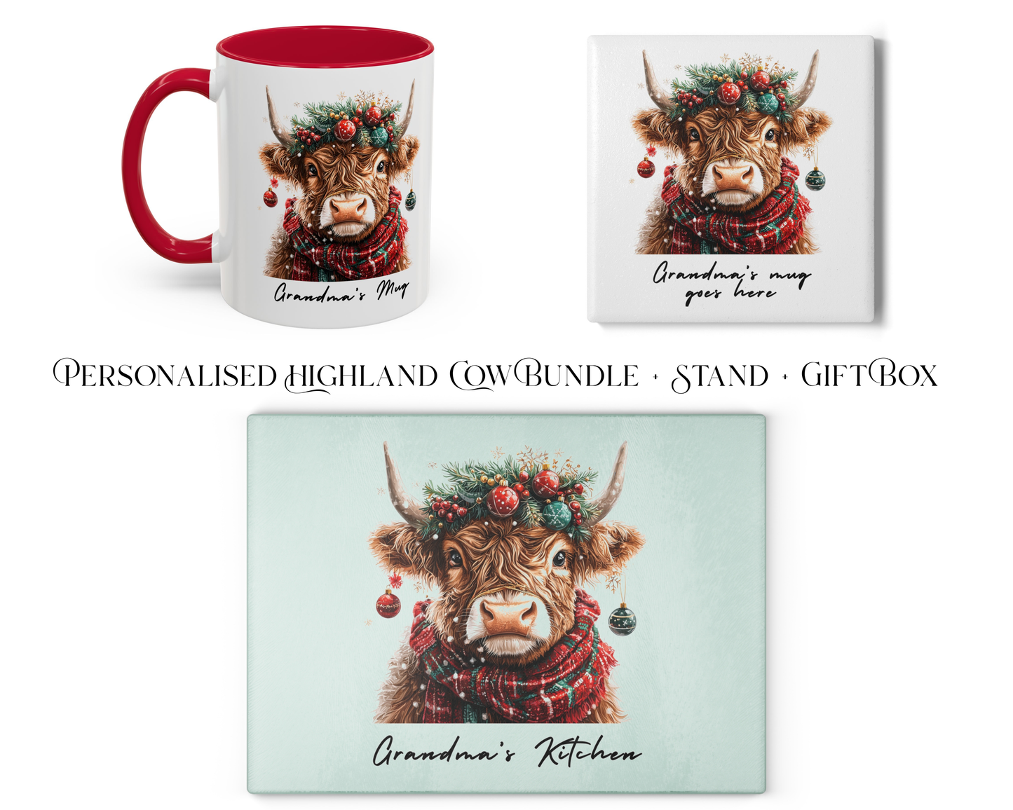 Personalised Christmas Highland Cow Bundle