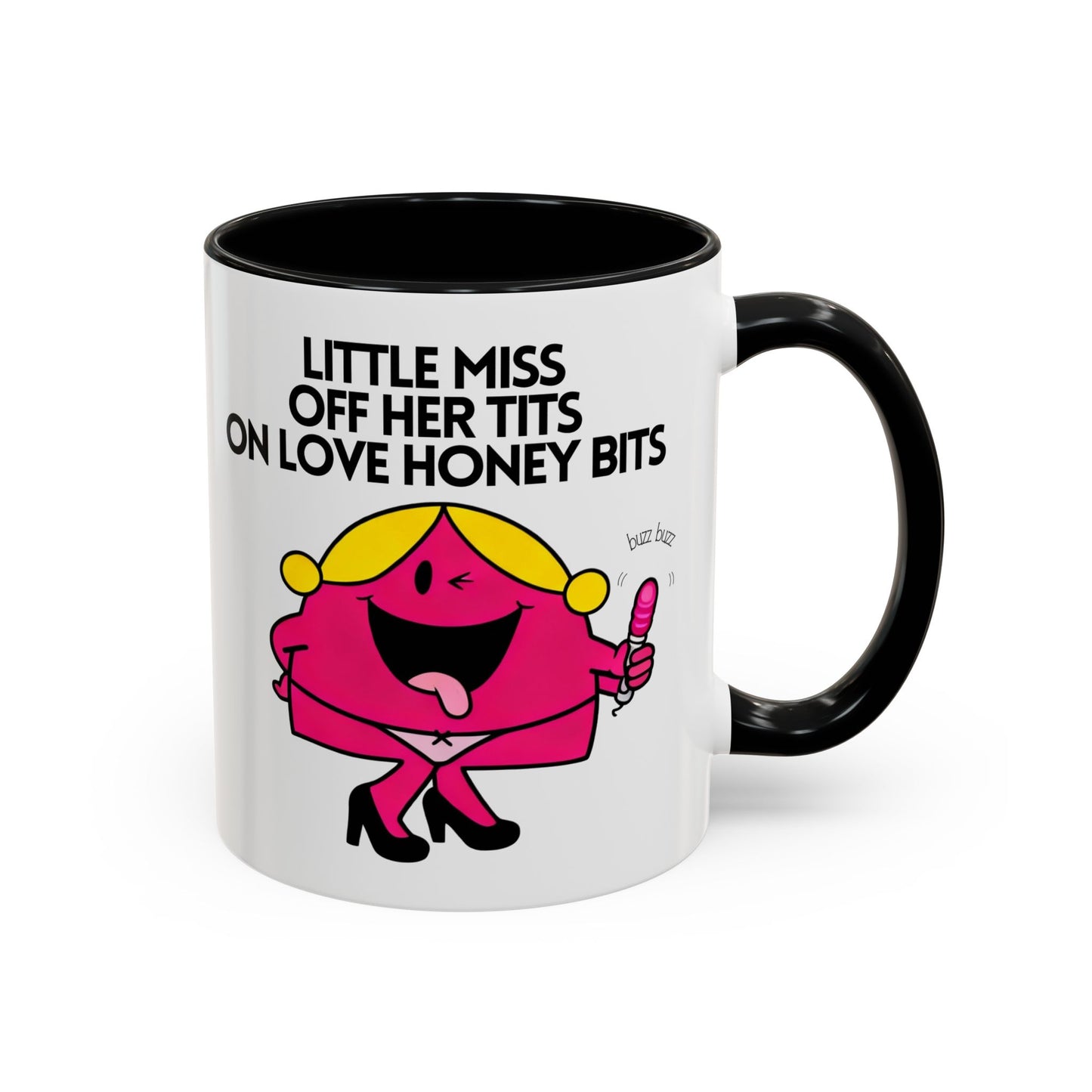 Novelty 'Little Miss Off Her Tits On Love Honey Bits' Funny Valentines Mug / Coaster
