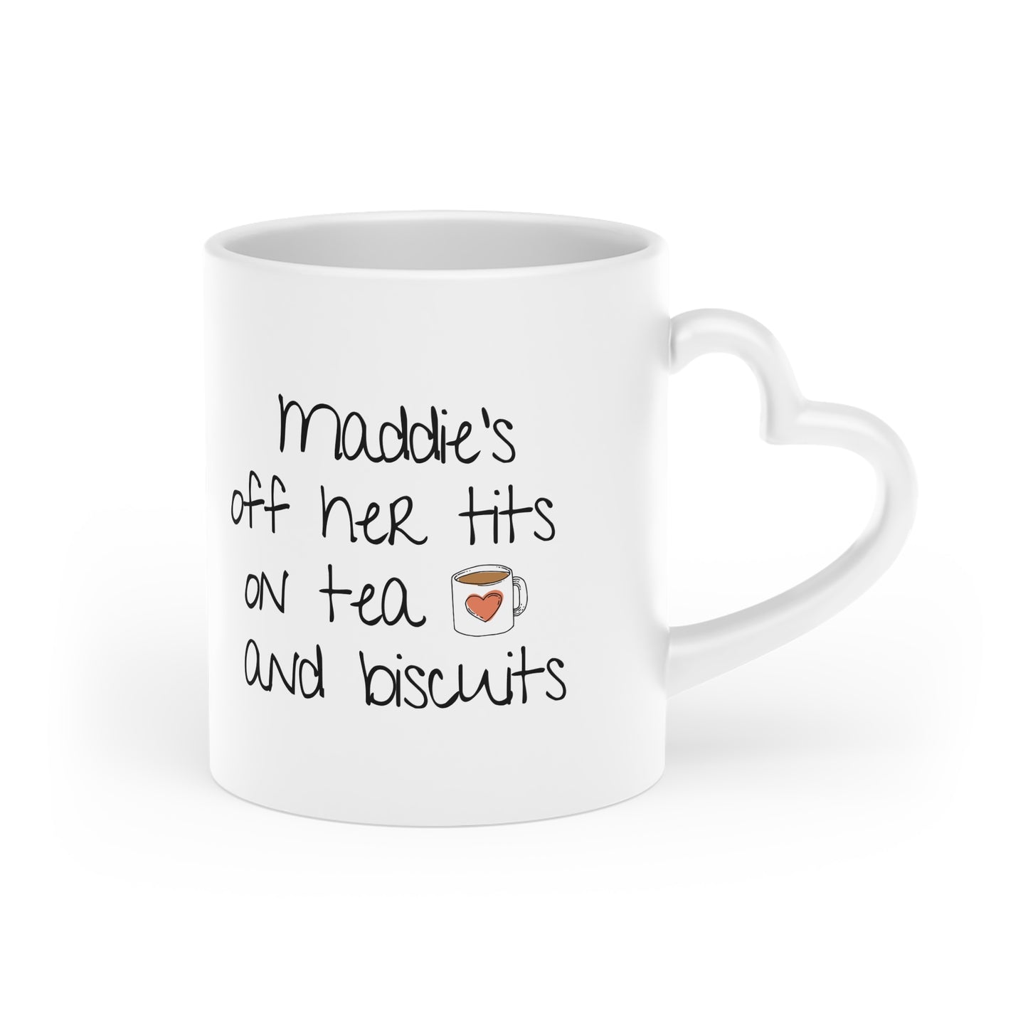 Personalised ' Off Her Tits, On Tea & Biscuits' Novelty Humour Mug