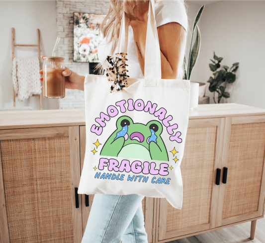 Emotionally Fragile Printed Large Tote Bag With Long Handles