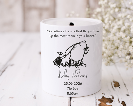 New Baby Personalised Classic Winnie Quote Money Box