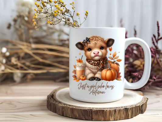 'Just a Girl Who Loves Autumn' Highland Cow Mug
