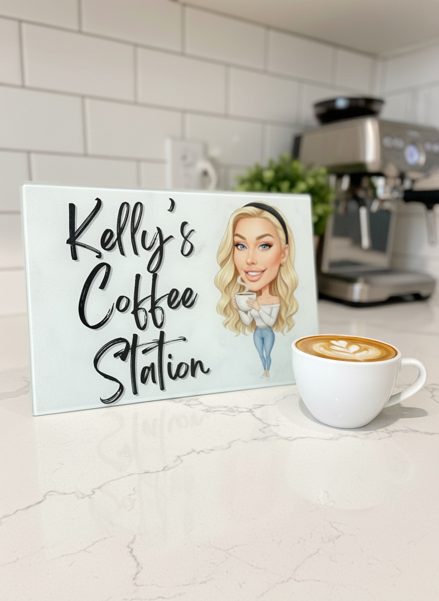 Personalised Cartoon Novelty Drinks Station Multi Use Glass Board