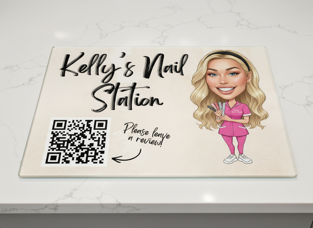 Personalised Business Cartoon Novelty Nail Station Multi Use Glass Board
