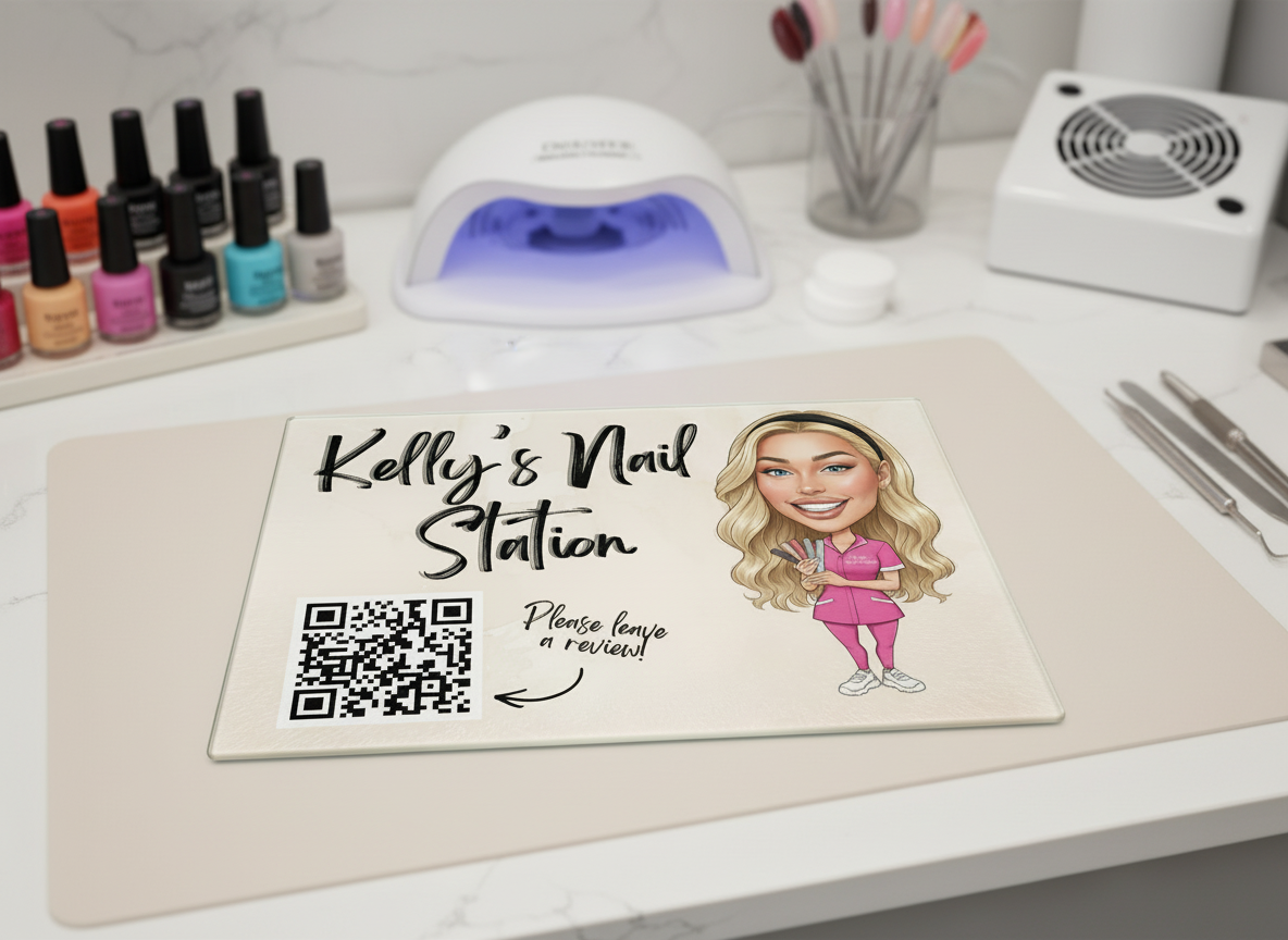 Personalised Business Cartoon Novelty Nail Station Multi Use Glass Board