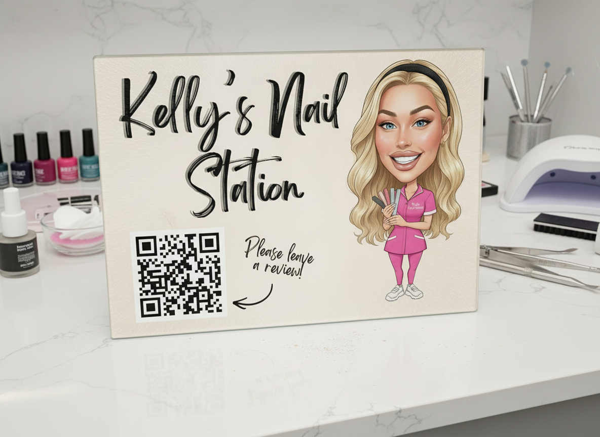 Personalised Business Cartoon Novelty Nail Station Multi Use Glass Board