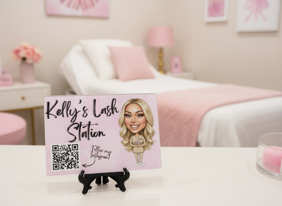 Personalised Business Cartoon Novelty Lash Station Multi Use Glass Board