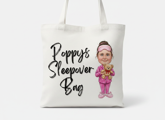 Personalised Cartoon Novelty Children's White Sleepover Tote Bag
