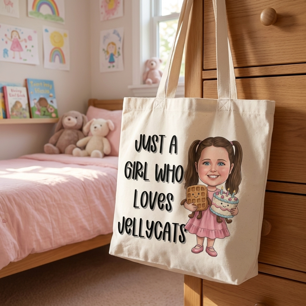 Personalised Cartoon Novelty Children's White JellyCat Tote Bag