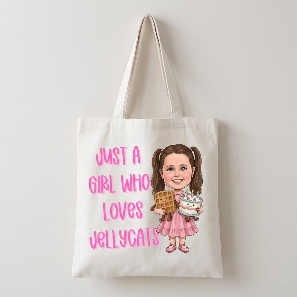 Personalised Cartoon Novelty Children's White JellyCat Tote Bag