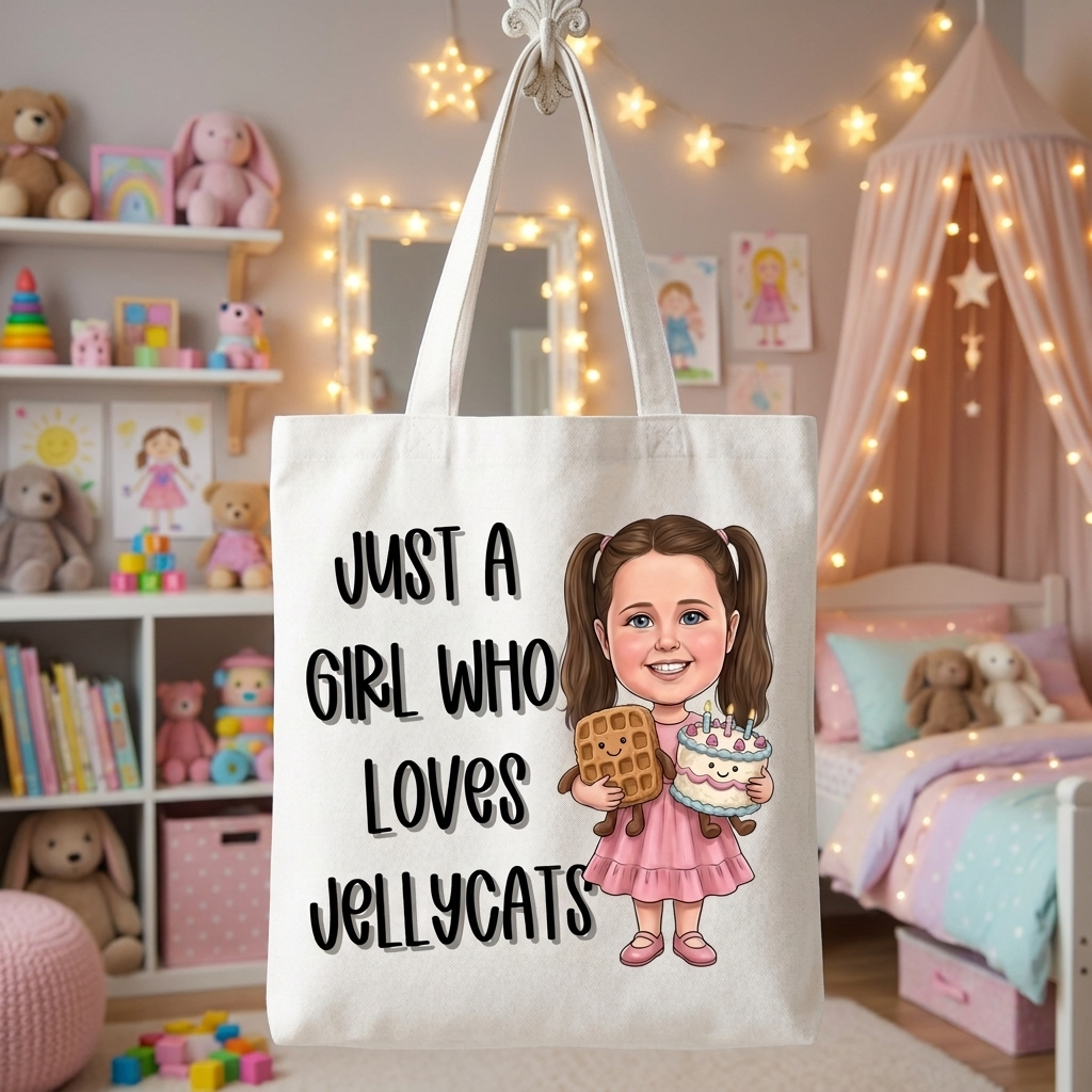 Personalised Cartoon Novelty Children's White JellyCat Tote Bag