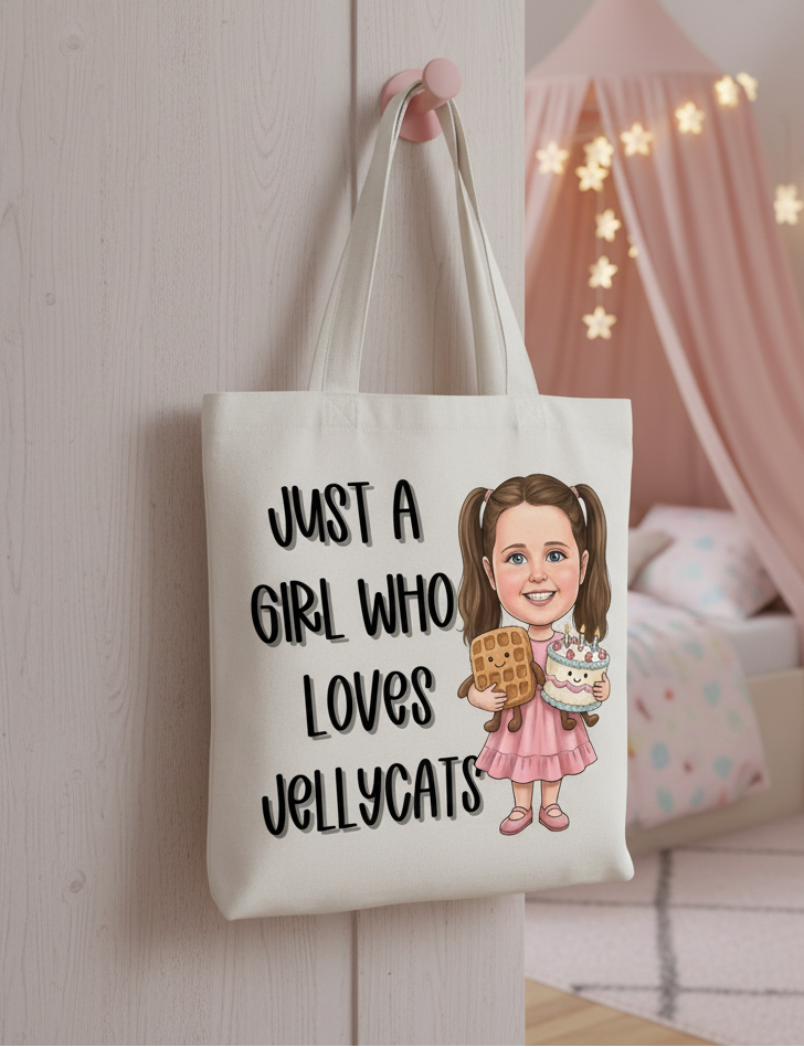 Personalised Cartoon Novelty Children's White JellyCat Tote Bag
