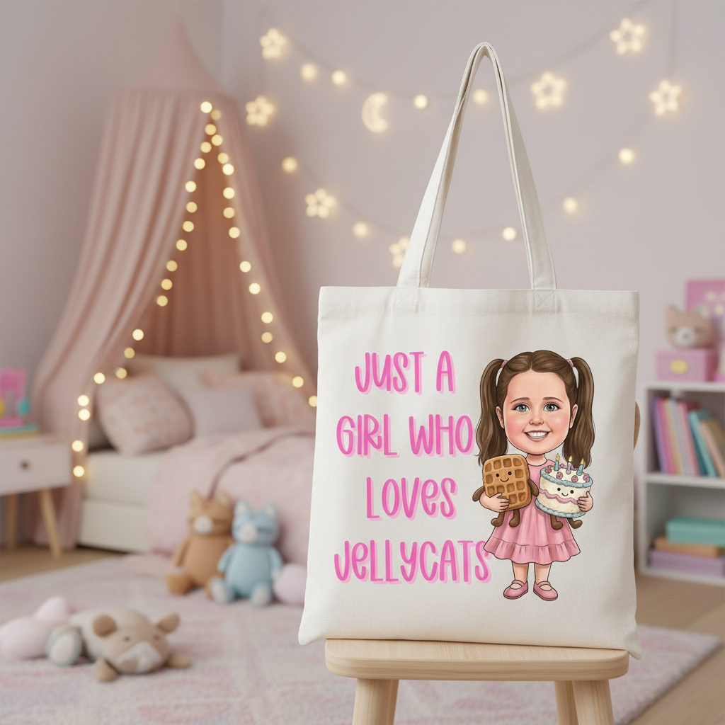 Personalised Cartoon Novelty Children's White JellyCat Tote Bag