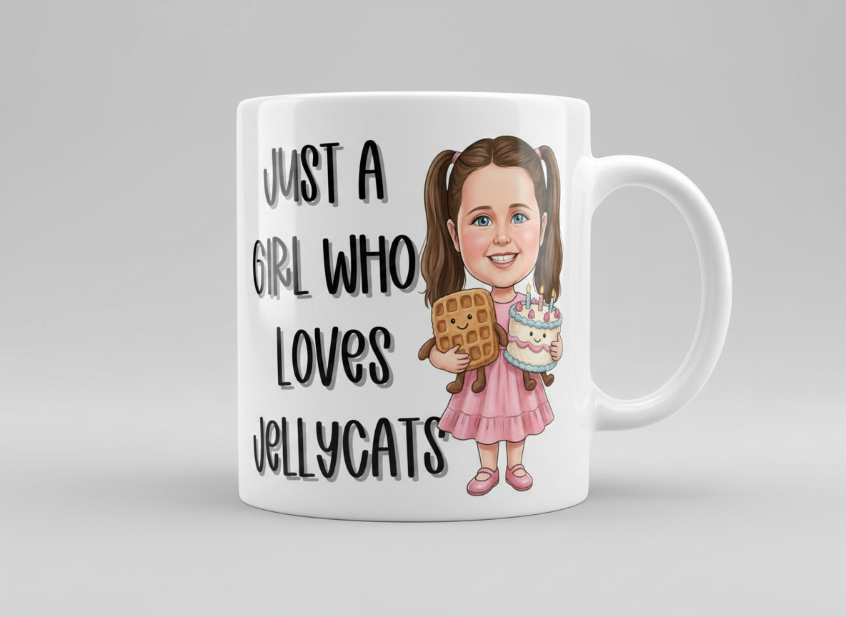 Personalised Cartoon Novelty Children's White JellyCat Mug