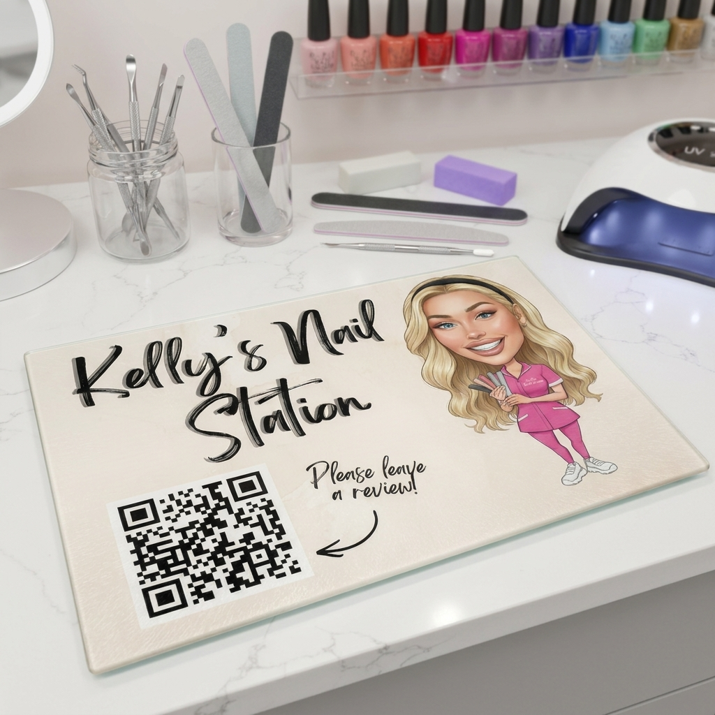 Personalised Business Cartoon Novelty Nail Station Multi Use Glass Board