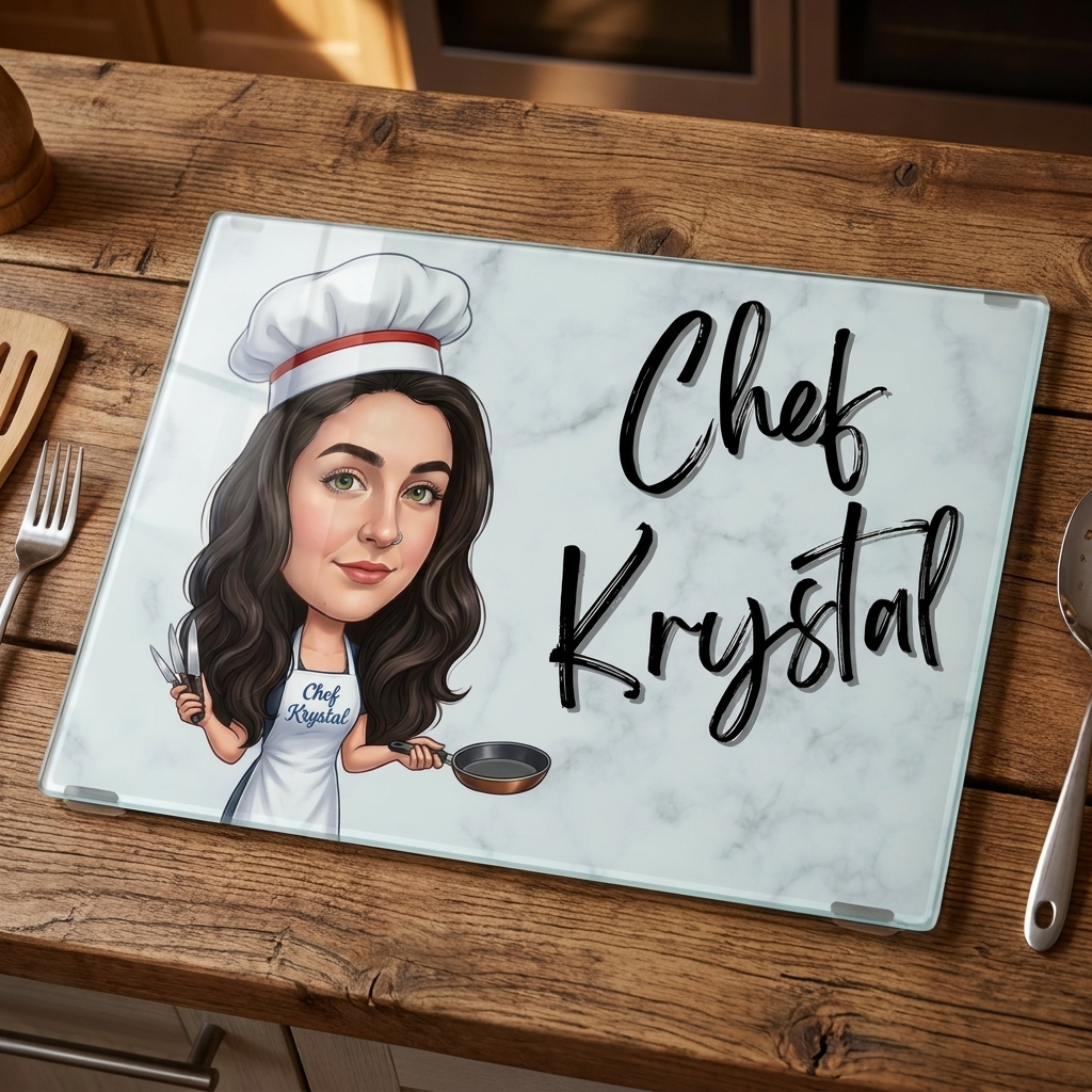 Personalised Chef Cartoon Novelty Chopping Glass Board