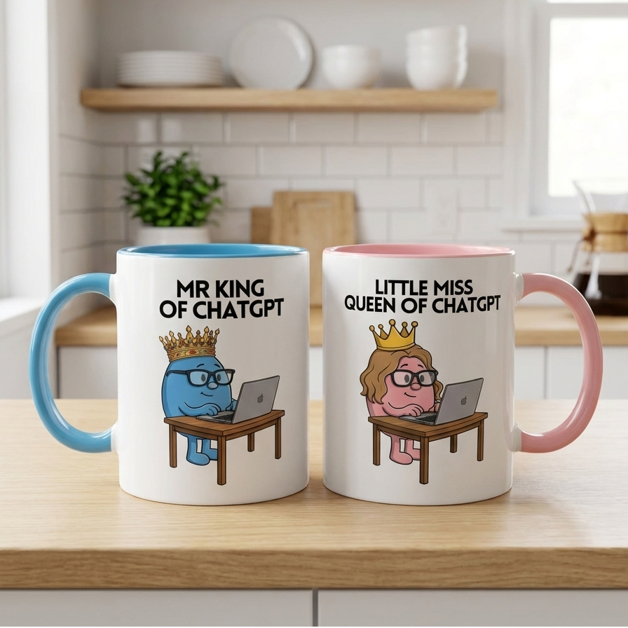 Novelty Mr or Miss 'King/Queen Of CHATGPT' Character Mug / Coaster