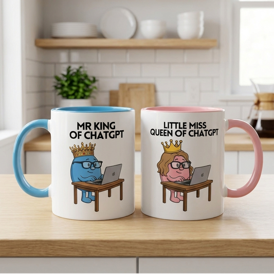 Novelty Mr or Miss 'King/Queen Of CHATGPT' Character Mug / Coaster
