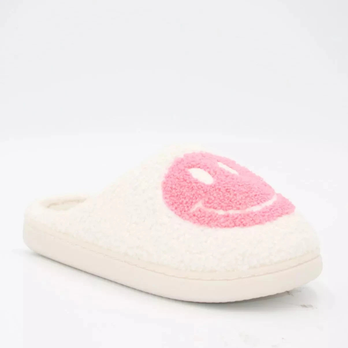 White & Pink Smiley Memory Foam Slippers