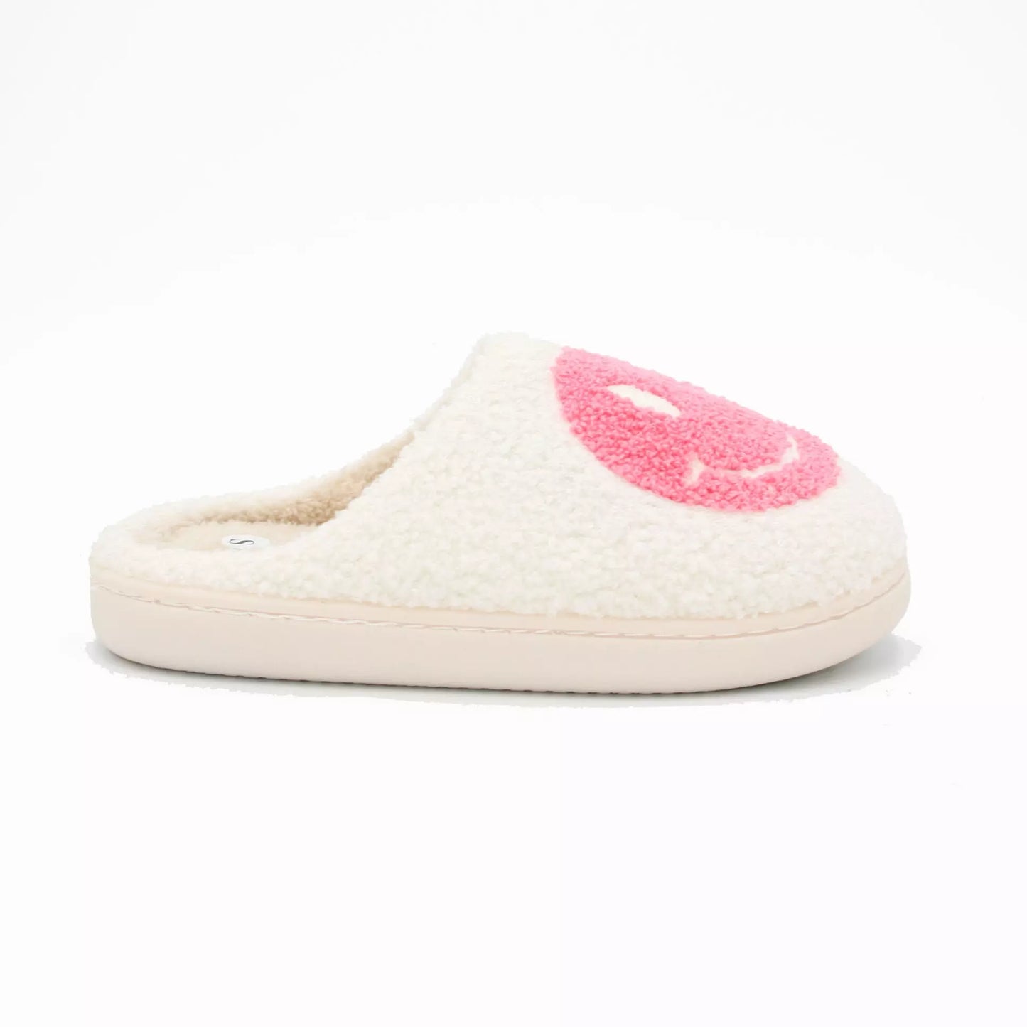 White & Pink Smiley Memory Foam Slippers